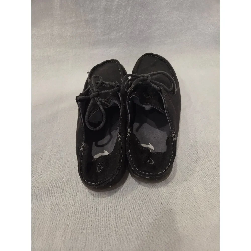 Olukai Ohana Lace Up Mens Casual Shoes Black Canvas Suede Loafers Sz 10